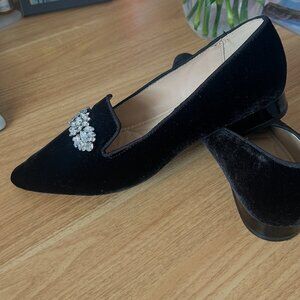 Adrienne Vittadini Palo Black Velvet Flats Bejweled Shoe (9)